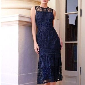 Antonio Melani Mermaid Navy Blue Lace Formal Dress